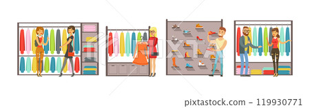 People Character Shopping at Store Make Purchase Vector Set 119930771