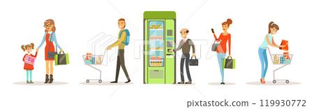 People Character Shopping at Store Make Purchase Vector Set 119930772