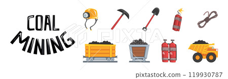 Mining Industry Tool and Extracting Equipment Vector Set 119930787