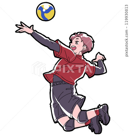 Illustration of a boy spiking 119930813