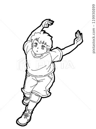 Illustration of a boy taking a run-up to spike Illustration of a boy taking a run-up to spike 119930899