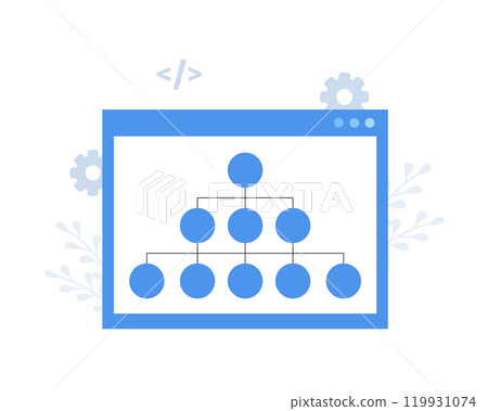 Sitemap Creation concept. SEO optimization. Site architecture. Diagram and structure website. Flowchart UI UX. Vector illustration in flat cartoon style 119931074