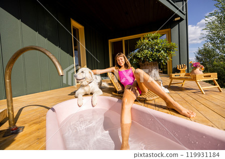 Sunlit Moment with Furry Friend 119931184