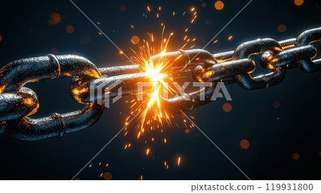 A chain breaking with sparks flying, strength and failure, 119931800