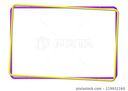 A hard textured rectangular tilted yellow frame in front of a purple double overlapping wire frame 119932168