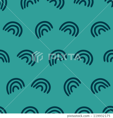 Seamless pattern featuring minimalist blue arches on a teal background. Perfect for modern textile designs, wallpapers, and digital art projects. Adds a stylish, contemporary flair Seamless pattern featuring minimalist blue arches on a teal background. Perfect for modern textile designs, wallpapers, and digital art projects. Adds a stylish, contemporary flair 119932175