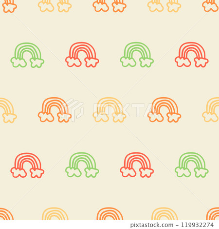 Seamless pattern colorful minimalist rainbow motifs on cream background. Ideal for textiles, wallpapers, packaging, digital art, invitations, stationery, home decor, gift wrap, crafts Seamless pattern colorful minimalist rainbow motifs on cream background. Ideal for textiles, wallpapers, packaging, digital art, invitations, stationery, home decor, gift wrap, crafts 119932274
