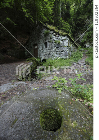 Water wheel mill (Moulin de Chambeuil), Laveissiere, Cantal, Auvergne-Rhone-Alpes, France 119932864