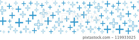 Medical seamless blue border with cross on white. Pharmacy repeat background 119933025
