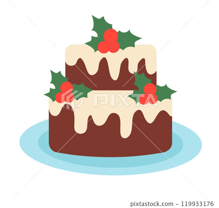 Christmas cupcake with mistletoe. Winter food. Vector Flat Illustration. 119933176