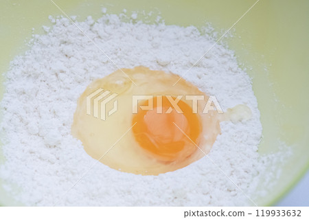 Image of pancake mix and raw eggs (stock photo) Image of pancake mix and raw eggs (stock photo) 119933632