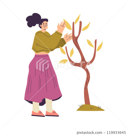 Woman Studying Plant Exploring Nature Vector Illustration 119933645