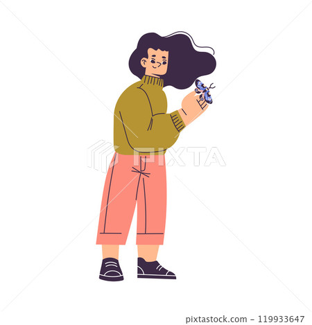 Girl Studying Butterfly Insect Exploring Nature Vector Illustration Girl Studying Butterfly Insect Exploring Nature Vector Illustration 119933647