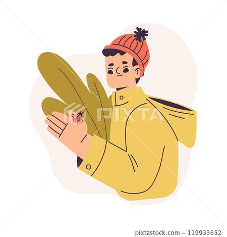 Boy Studying Plant and Insect Exploring Nature Vector Illustration Boy Studying Plant and Insect Exploring Nature Vector Illustration 119933652