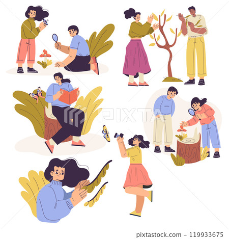 People Studying Plants and Insects Exploring Nature Vector Set 119933675