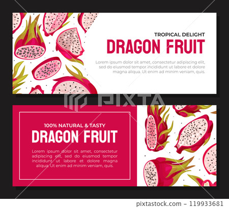 Pitaya or Dragon Fruit Banner Design with Tropical Plant Vector Template Pitaya or Dragon Fruit Banner Design with Tropical Plant Vector Template 119933681