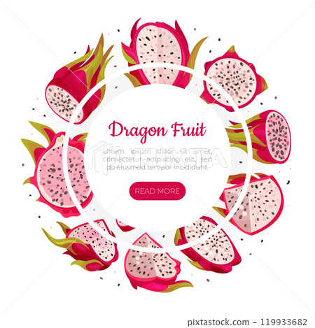 Pitaya or Dragon Fruit Banner Design with Tropical Plant Vector Template Pitaya or Dragon Fruit Banner Design with Tropical Plant Vector Template 119933682