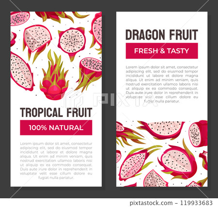 Pitaya or Dragon Fruit Banner Design with Tropical Plant Vector Template Pitaya or Dragon Fruit Banner Design with Tropical Plant Vector Template 119933683