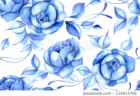 watercolor seamless pattern with blue flowers. blue roses, vintage print watercolor seamless pattern with blue flowers. blue roses, vintage print 119933706