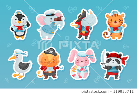 Cute Animal Pirate and Sea Robber Vector Illustration Set 119933711