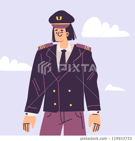 Pilot Woman Character in Uniform with Tie Vector Illustration 119933733
