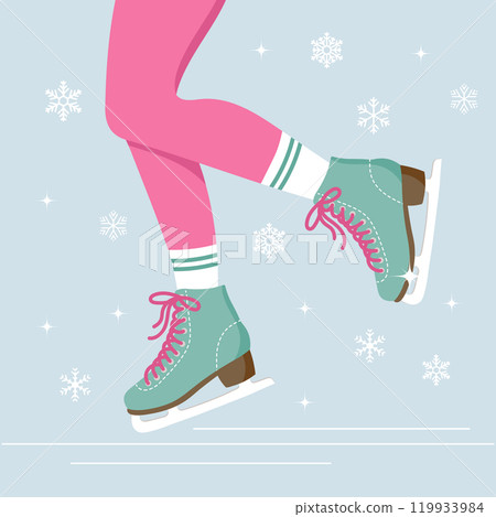 Woman skating. Legs of girl in skates. Winter sport. Flat illustration 119933984