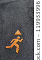 Safety sign indicating a running figure with a warning triangle. 119933996