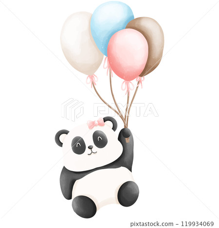 panda bear with colorful balloons panda bear with colorful balloons 119934069