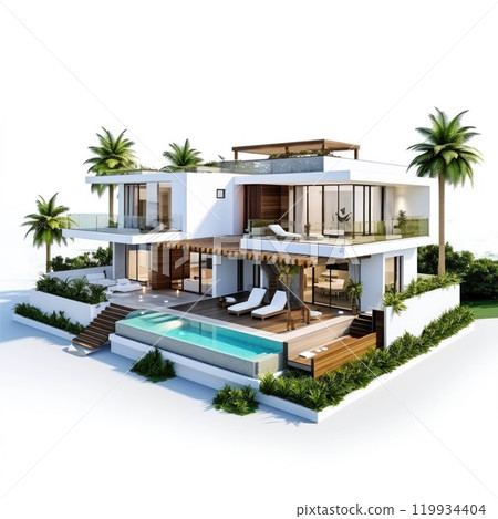 Modern luxury cottage isolated on white background. Stylish architecture concept. Private villa Modern luxury cottage isolated on white background. Stylish architecture concept. Private villa 119934404
