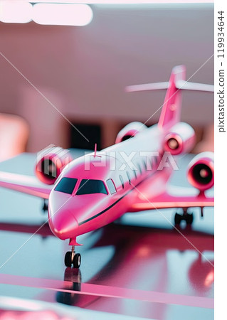 Large toy pink plane. Air travel concept. Girls' holidays. Doll luxurious expensive lifestyle. Generative Ai Large toy pink plane. Air travel concept. Girls' holidays. Doll luxurious expensive lifestyle. Generative Ai 119934644