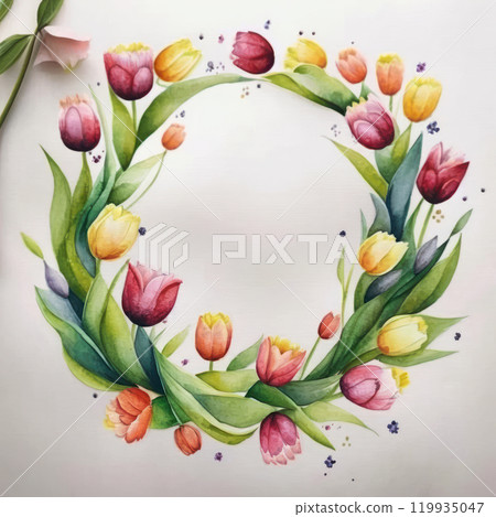 Tulip flower watercolor wreath ring illustration Tulip flower watercolor wreath ring illustration 119935047