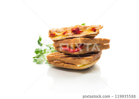 grilled fried bread toasts with filling inside grilled fried bread toasts with filling inside 119935588