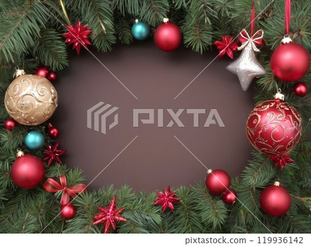 Christmas tree and red Christmas ornaments 119936142