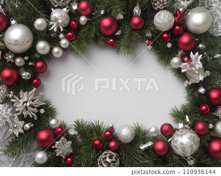 Christmas tree and red ornaments 119936144