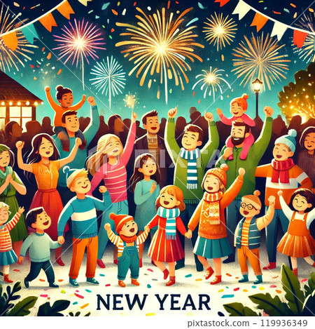 人們慶祝新年的插圖 人們慶祝新年的插圖 119936349