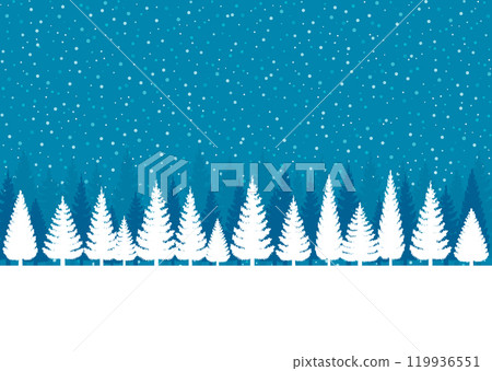 Editable Magical relaxing forest and snowfall landscape. Christmas beautiful snowfall view. Falling snow. Vector illustration image. Editable Magical relaxing forest and snowfall landscape. Christmas beautiful snowfall view. Falling snow. Vector illustration image. 119936551
