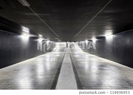 Underground Car Park Pathway with Illuminated Light. 119936953