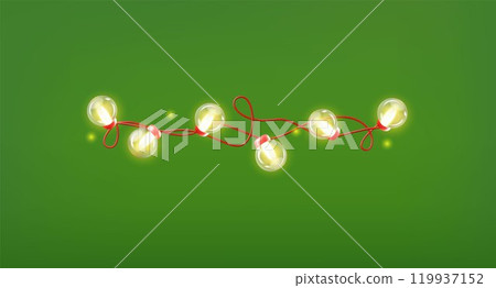 Vector 3d illustration of garland with round bulbs and glowing particles. 119937152