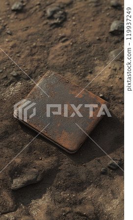 Old empty wallet on barren ground 119937249