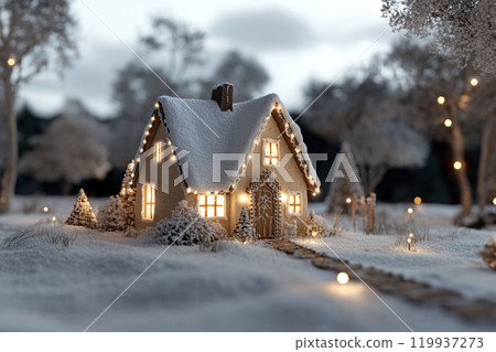 Charming Gingerbread House with Snow and Lights 119937273