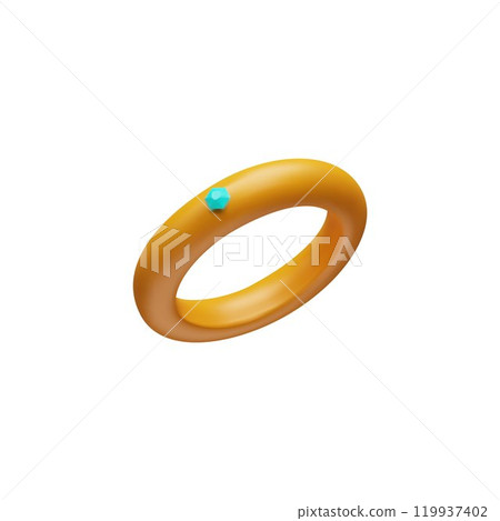 3D illustration of an elegant gold wedding ring with a small blue gemstone. 3D illustration of an elegant gold wedding ring with a small blue gemstone. 119937402