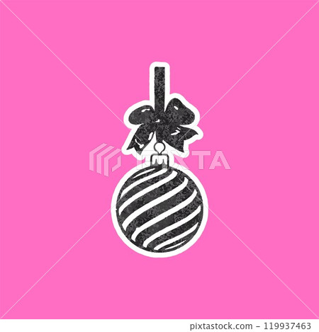 Vector illustration of striped Christmas tree toy with bow in black and white photocopy effect. 119937463