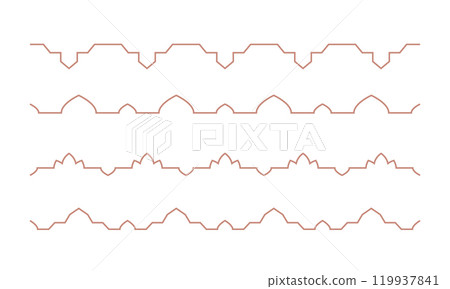 Simple line arabic border. Ramadan kareem arabian seamless vector divider. Outline minimalist background, frame. Simple line arabic border. Ramadan kareem arabian seamless vector divider. Outline minimalist background, frame. 119937841