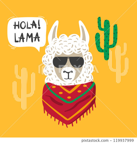 Cute cartoon llama with lettering Hola (Hello in Spanish) Cute cartoon llama with lettering Hola (Hello in Spanish) 119937999