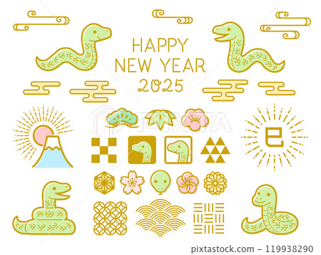 Set of Japanese-style decorations for the year of the snake 119938290