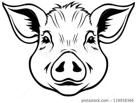 Black Drawing of Piggy Head 119938366