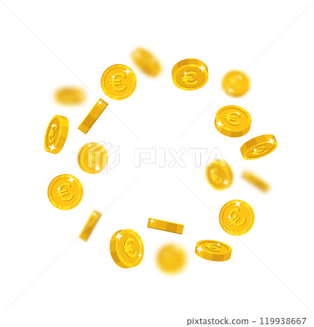 Gold euro floating cartoon isolated. Gold euro with the effect floating in the air in a cartoon style for designers and illustrators. Flying pieces in the form of vector illustrations Gold euro floating cartoon isolated. Gold euro with the effect floating in the air in a cartoon style for designers and illustrators. Flying pieces in the form of vector illustrations 119938667