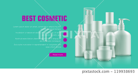 Realistic cosmetic bottle advertising. Health and beauty concept. Skin, hair and body care products. Realistic template vector illustration 119938693