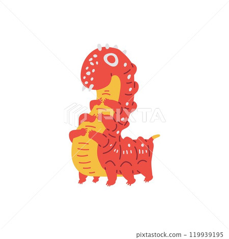 Vector cartoon illustration of cute red and yellow caterpillar on isolated white background. 119939195