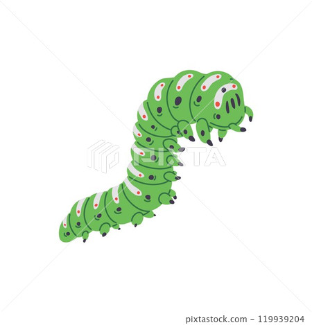 Cartoon spotted green caterpillar vector icon, cute bug worm insect crawling doodle drawn, small maggot, larva wildlife 119939204